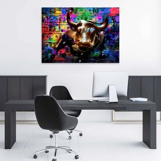 Foto 4 | Cuadro Canvas Toro Wall Street Bull Grafitti Money Moderno Color Negro Y Color Armazón Bastidor De Madera