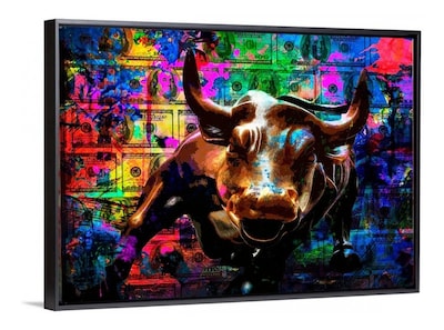 Foto 5 | Cuadro Canvas Toro Wall Street Bull Grafitti Money Moderno Color Negro Y Color Armazón Bastidor De Madera