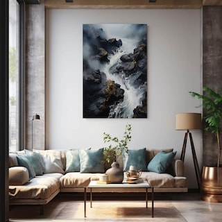 Foto 4 | Cuadro Paisaje Con Río Montañas Moderno Abstracto 100x70 Hd