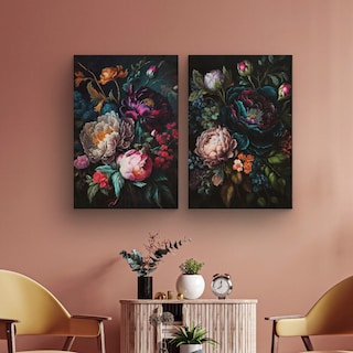 Foto 2 | Set Cuadros Canvas Flores Vintage Oscuro Botanico Floral