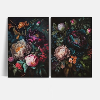 Foto 3 | Set Cuadros Canvas Flores Vintage Oscuro Botanico Floral