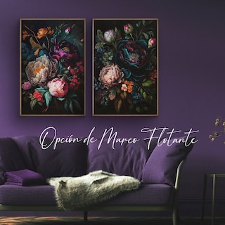 Foto 5 | Set Cuadros Canvas Flores Vintage Oscuro Botanico Floral