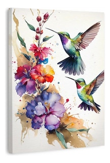 Foto 5 | Cuadro Colibrí Tipo Acuarela En Canvas Colibríes De Colores