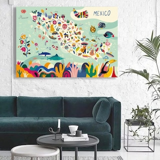 Foto 2 | Cuadro Canvas Arte Mexicano Mapa México Decorativo Grande Color Multicolor Armazón Bastidor De Madera