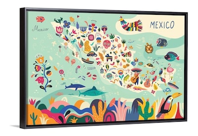 Foto 3 | Cuadro Canvas Arte Mexicano Mapa México Decorativo Grande Color Multicolor Armazón Bastidor De Madera
