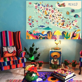 Foto 4 | Cuadro Canvas Arte Mexicano Mapa México Decorativo Grande Color Multicolor Armazón Bastidor De Madera