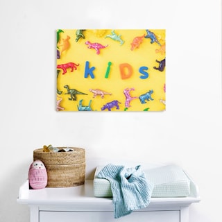 Foto 3 | Cuadro Canvas Para Niños Niñas Happy Kids Y Dinosaurios 1 Pz Color Amarillo Armazón N/a