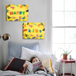Foto 4 | Cuadro Canvas Para Niños Niñas Happy Kids Y Dinosaurios 1 Pz Color Amarillo Armazón N/a