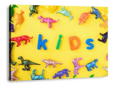 Foto 5 | Cuadro Canvas Para Niños Niñas Happy Kids Y Dinosaurios 1 Pz Color Amarillo Armazón N/a