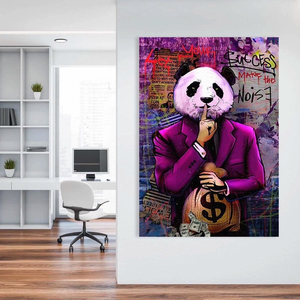 Foto 2 | Cuadro Panda Mafia Dinero Graffiti Canvas Resistente 90x60