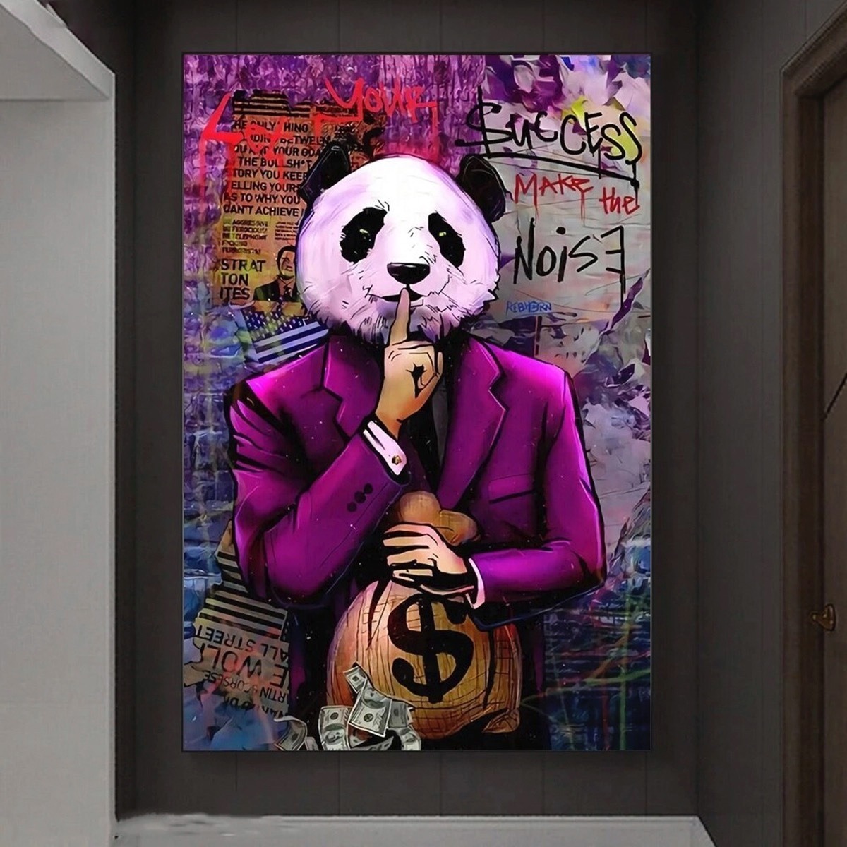 Foto 4 pulgar | Cuadro Panda Mafia Dinero Graffiti Canvas Resistente 90x60