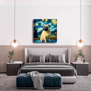 Foto 4 | Cuadro Perro Pug Noche Estrellada Canvas Grueso 40x40cm Sala