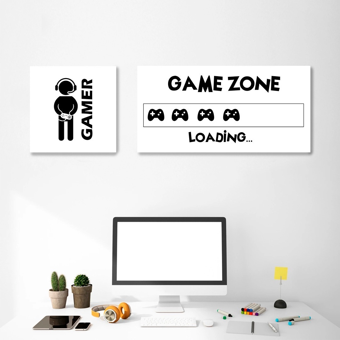 Decoracion Gamer Set Cuadros Loading Blanco Y Negro