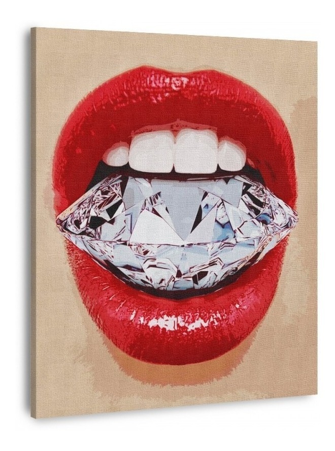 Cuadro Arte Moderno Canvas Labios Con Diamante Alta Calidad Color Multicolor Armazón Bastidor