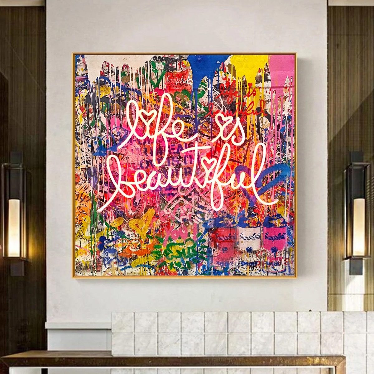 Decogaleria Cuadro En Bastidor Life Is Beautiful Tintas Neon Graffiti