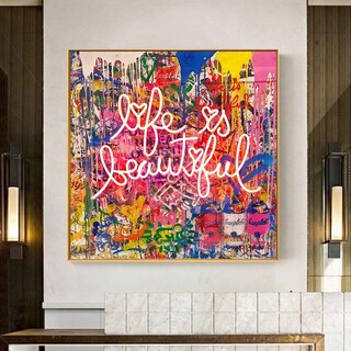 Foto 1 | Decogaleria Cuadro En Bastidor Life Is Beautiful Tintas Neon Graffiti