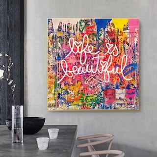 Foto 3 | Decogaleria Cuadro En Bastidor Life Is Beautiful Tintas Neon Graffiti