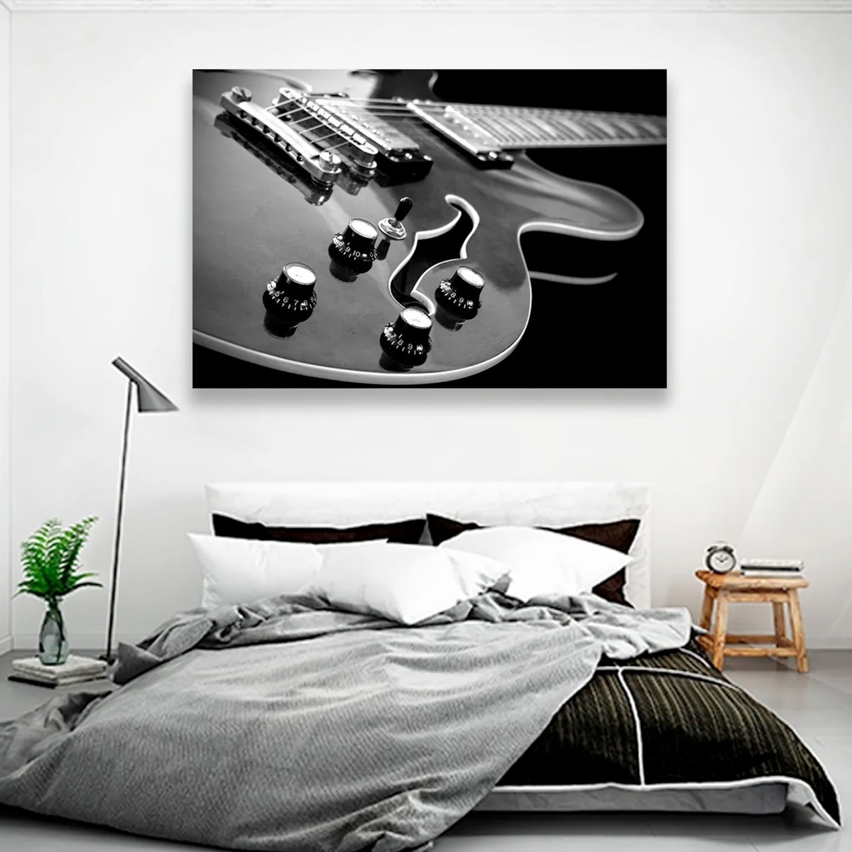 Cuadro Decorativo Musica Canvas Guitarra Electrica Clasica Color Blanco Y Negro