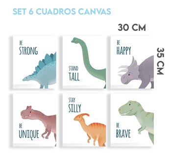 Foto 4 | Cuadros Para Niños De Dinosaurios Hipoalergénicos Livianos Color Multicolor Armazón Bastidor