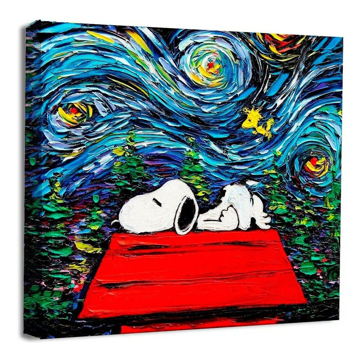 Cuadro Canvas Algodón Snoopy Charlie Brown Noche Estrellada