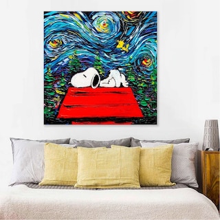 Foto 5 | Cuadro Canvas Algodón Snoopy Charlie Brown Noche Estrellada