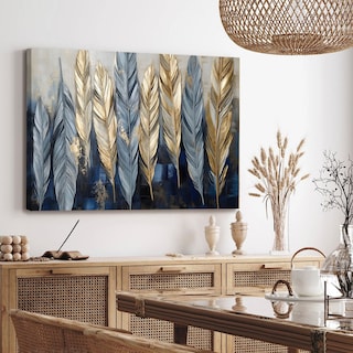 Foto 1 | Cuadro Canvas Plumas Abstracto Dorado Boho Sala Hd 110x70