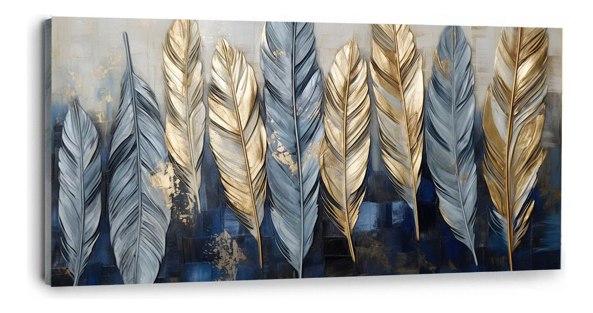Foto 2 | Cuadro Canvas Plumas Abstracto Dorado Boho Sala Hd 110x70