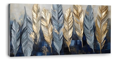 Foto 2 | Cuadro Canvas Plumas Abstracto Dorado Boho Sala Hd 110x70