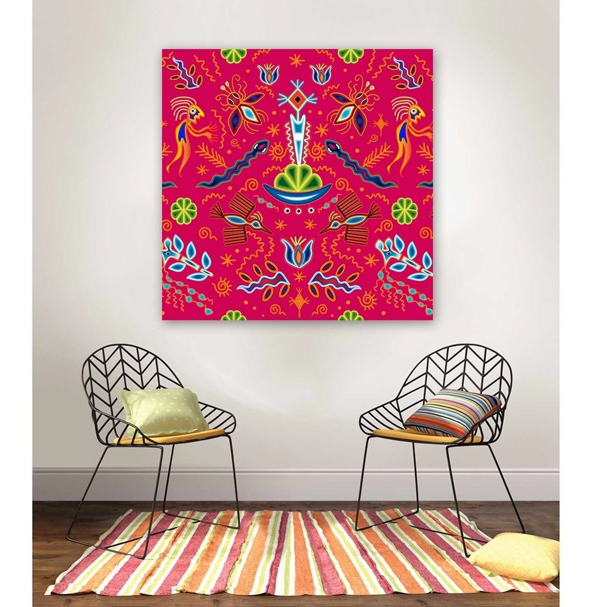 Foto 3 pulgar | Cuadro Arte Mexicano Otomi Huichol En Lienzo Canvas Decor Color Rosa Mexicano