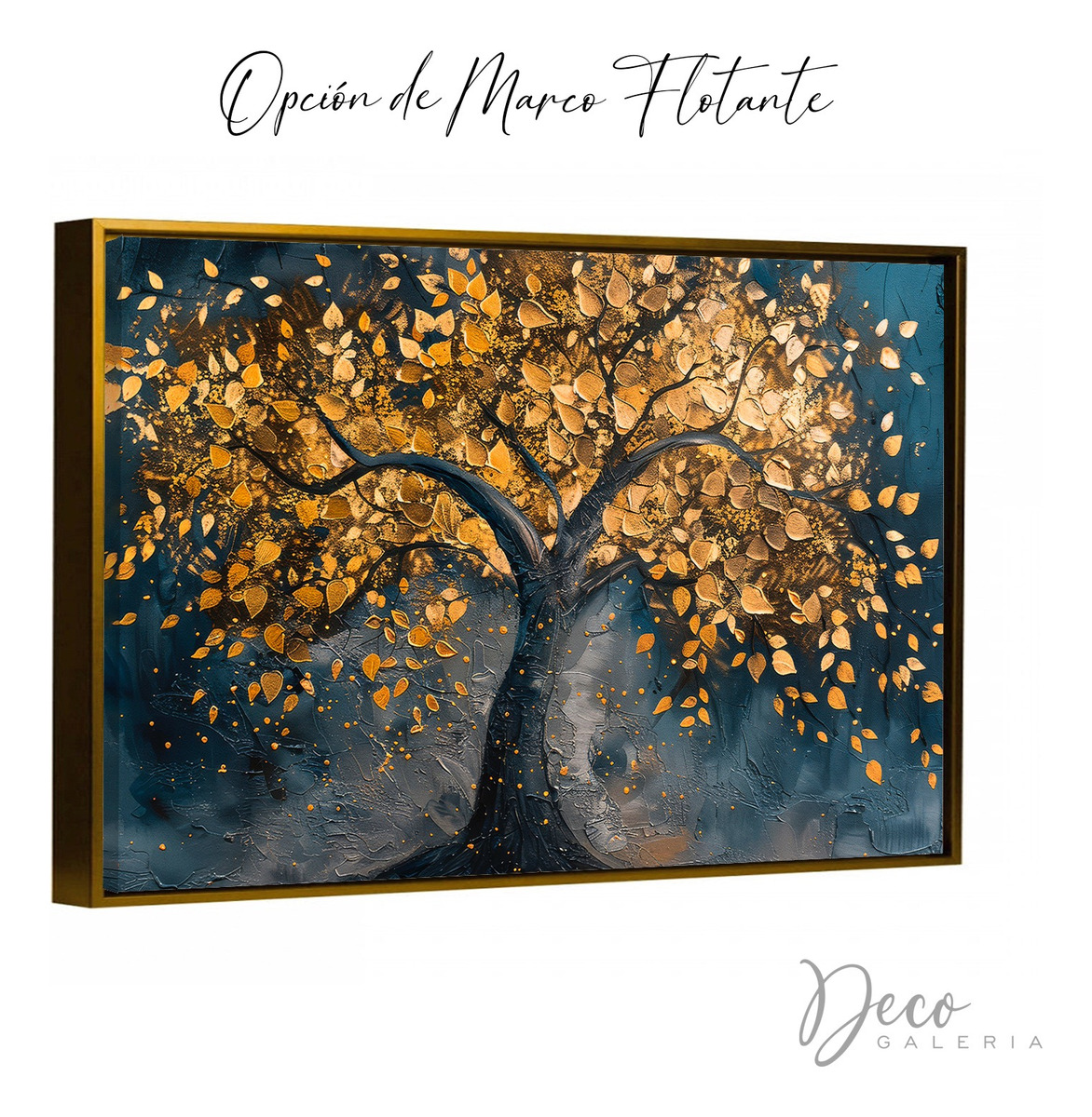 Foto 4 | Cuadro Árbol Dorado Flores Blancas Hd Canvas Grueso 110x70cm