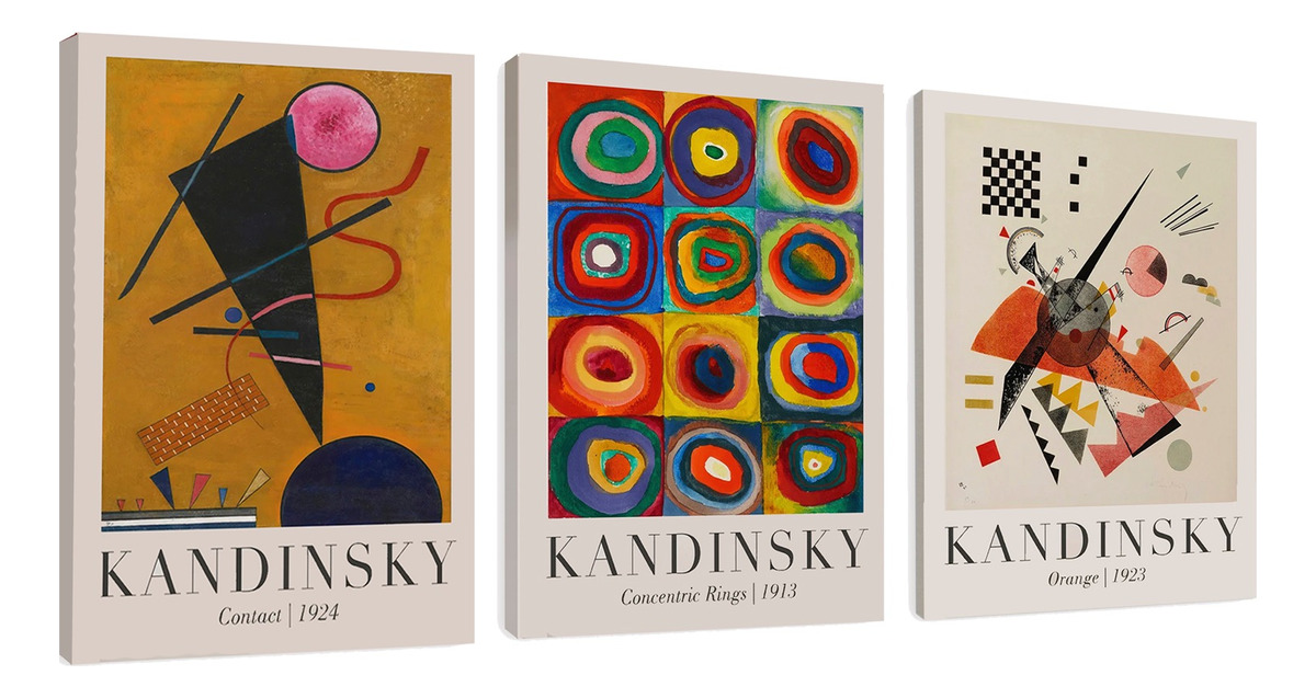 Set 3 Cuadros Kandinsky Arte Abstracto Bauhaus Canvas Grueso