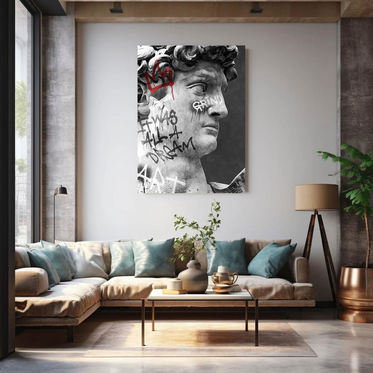 Cuadro Estatua Ángel Dioses Griegos Graffiti Canvas 90x60 Cm