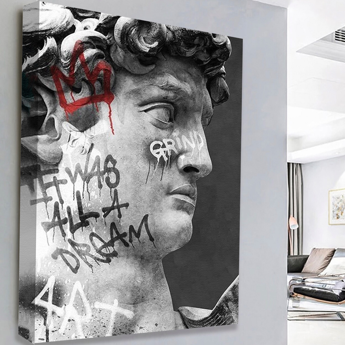 Foto 5 pulgar | Cuadro Estatua Ángel Dioses Griegos Graffiti Canvas 90x60 Cm