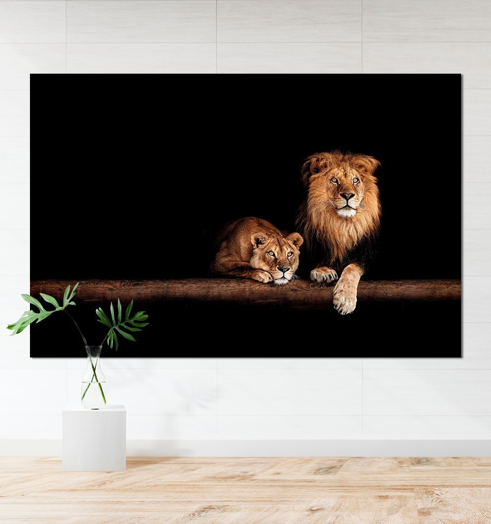 Foto 4 pulgar | Cuadro Decorativo Canvas Leones, Moderno Para Recamara, Sala Color Marrón Armazón Bastidor De Madera