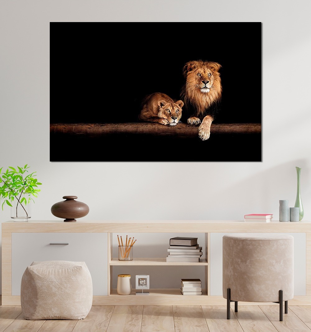 Foto 5 pulgar | Cuadro Decorativo Canvas Leones, Moderno Para Recamara, Sala Color Marrón Armazón Bastidor De Madera