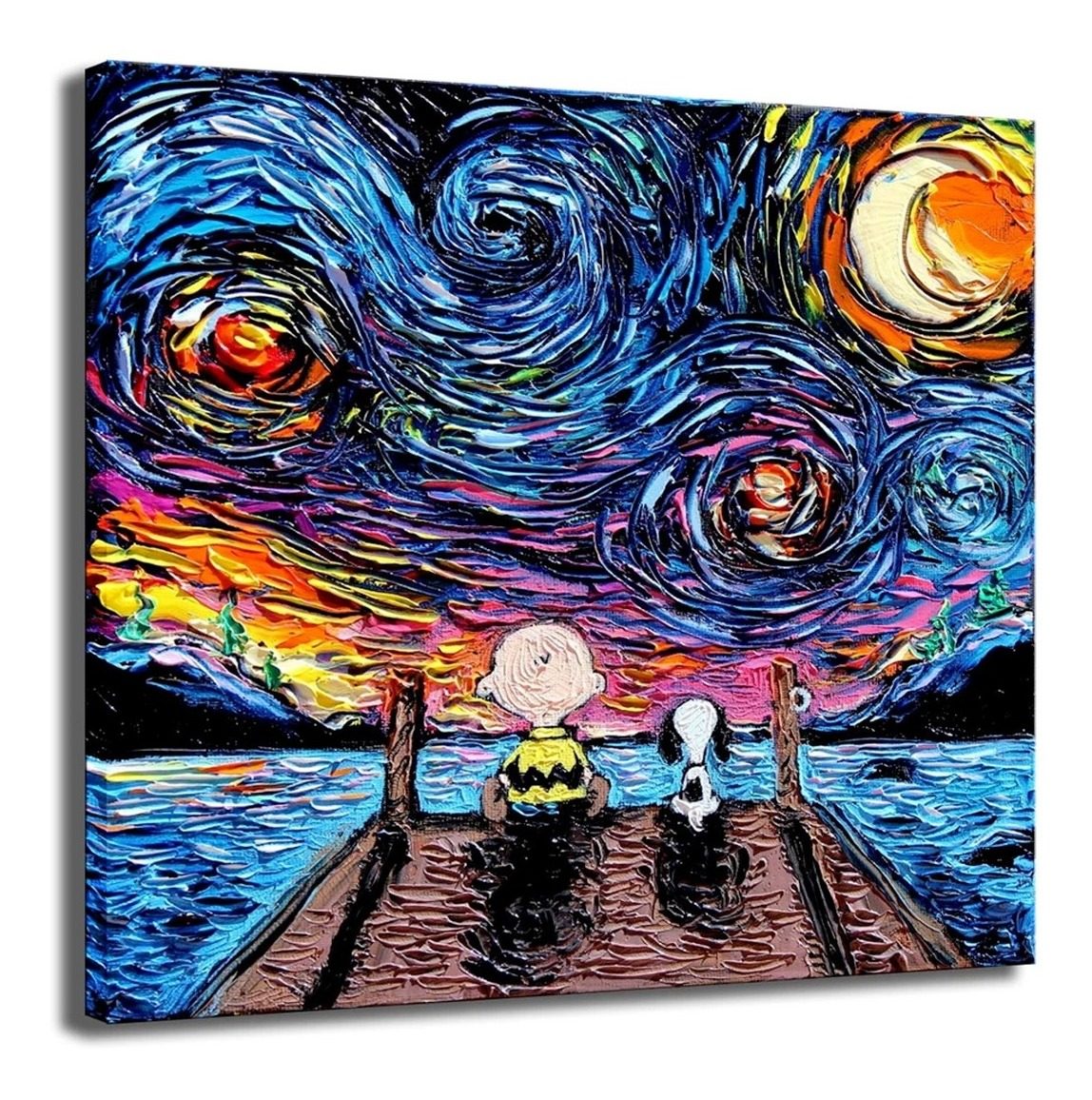 Foto 2 pulgar | Cuadro Canvas Algodón Snoopy Charlie Brown Noche Estrellada
