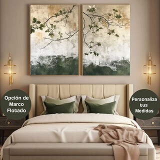 Foto 2 | Juego De Cuadros Canvas Abstracto Verde Floral Elegante Sala