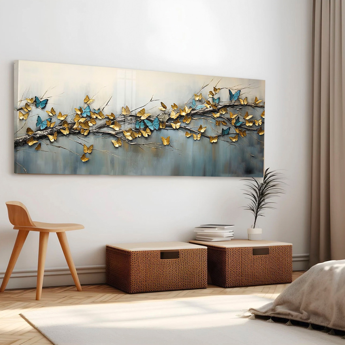 Foto 5 pulgar | Cuadro Arbol Rama Mariposas De Lujo Canvas Grueso 120x60 Cm