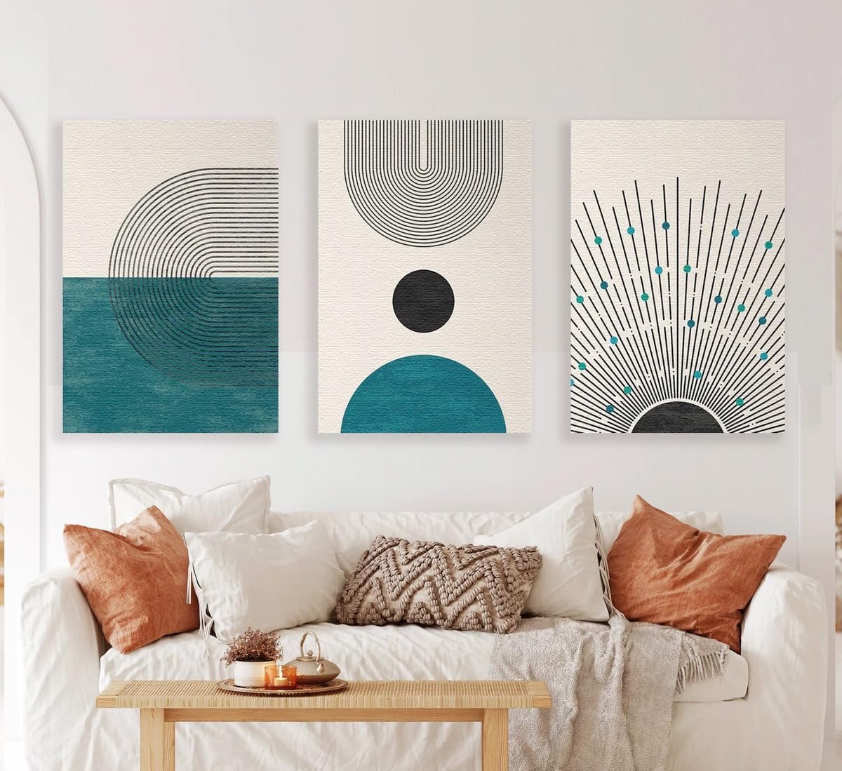 Set 3 Cuadros Canvas Decorativos Abstracto Moderno Bauhaus