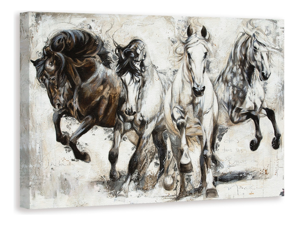 Cuadro Caballos Corriendo Moderno En Canvas Alta Calidad Hd Color Wild Armazón Bastidor