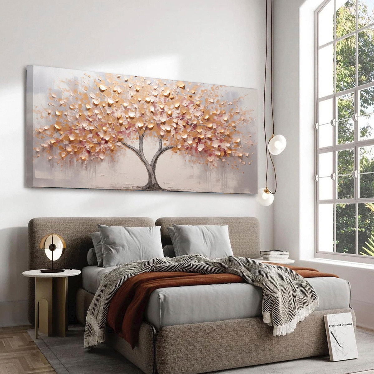 Foto 2 pulgar | Cuadro Arbol Rosado Abstracto  Lujo Canvas Grueso 120x60 Cm Color Rama Mariposas Armazón Bastidor De Madera