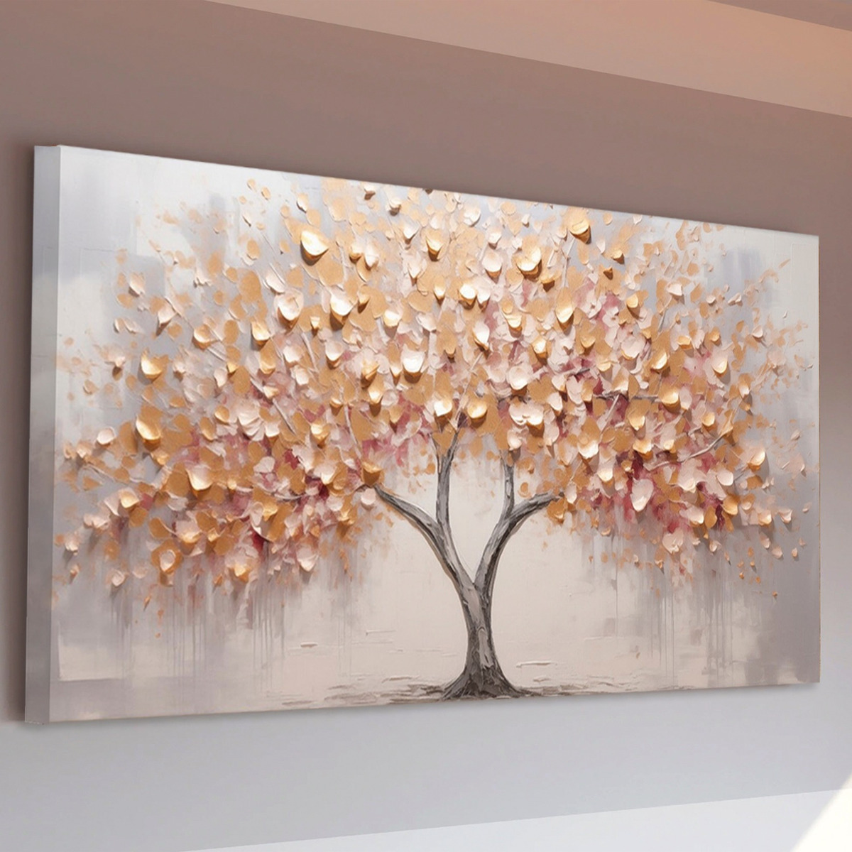 Foto 4 pulgar | Cuadro Arbol Rosado Abstracto  Lujo Canvas Grueso 120x60 Cm Color Rama Mariposas Armazón Bastidor De Madera