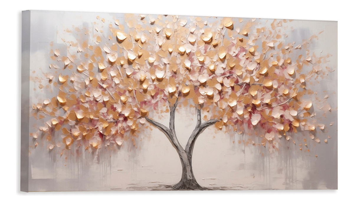 Foto 5 pulgar | Cuadro Arbol Rosado Abstracto  Lujo Canvas Grueso 120x60 Cm Color Rama Mariposas Armazón Bastidor De Madera