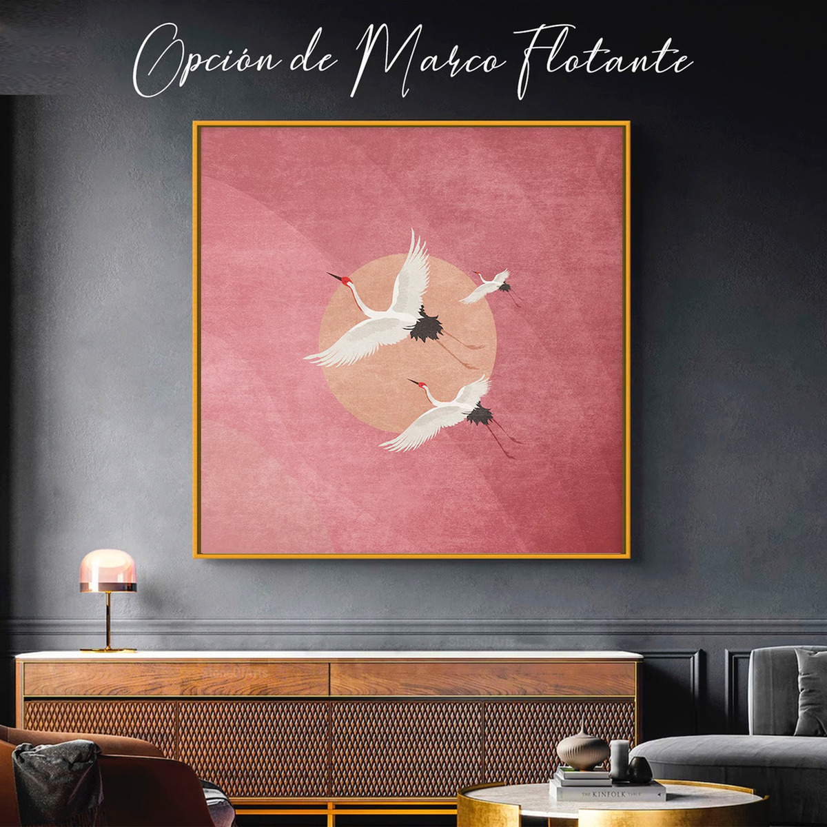 Foto 5 pulgar | Cuadro Aves Exóticas Grullas Elegante Rosa Canvas 70x70cm