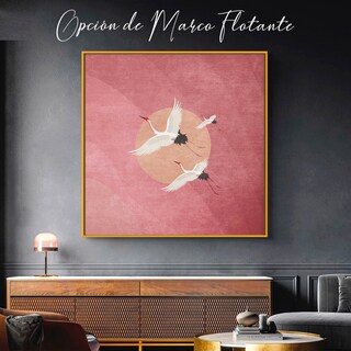 Foto 4 | Cuadro Aves Exóticas Grullas Elegante Rosa Canvas 70x70cm