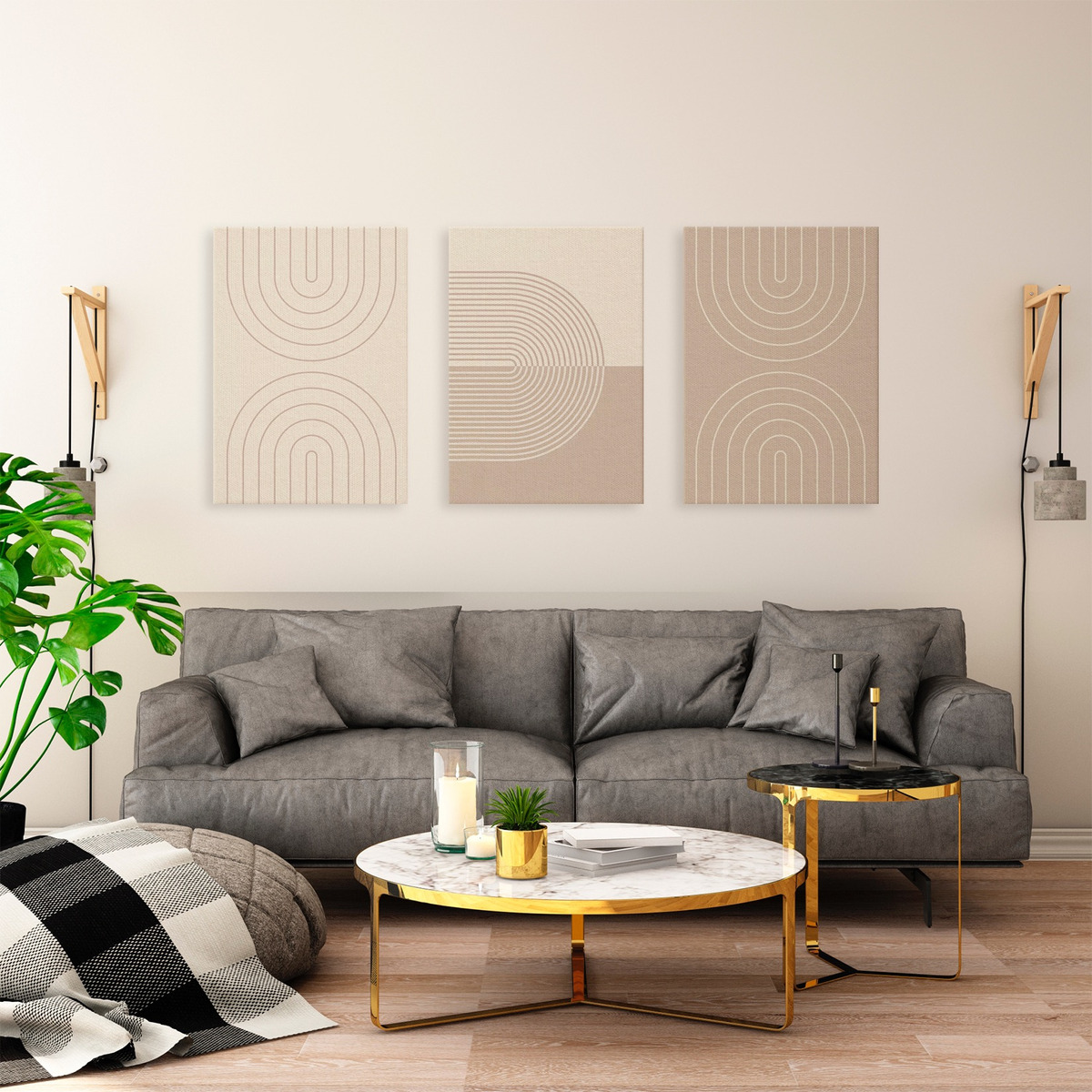 Foto 4 pulgar | Set Cuadros Canvas Bauhaus Neutros Lineal Modernos 30x40cm.
