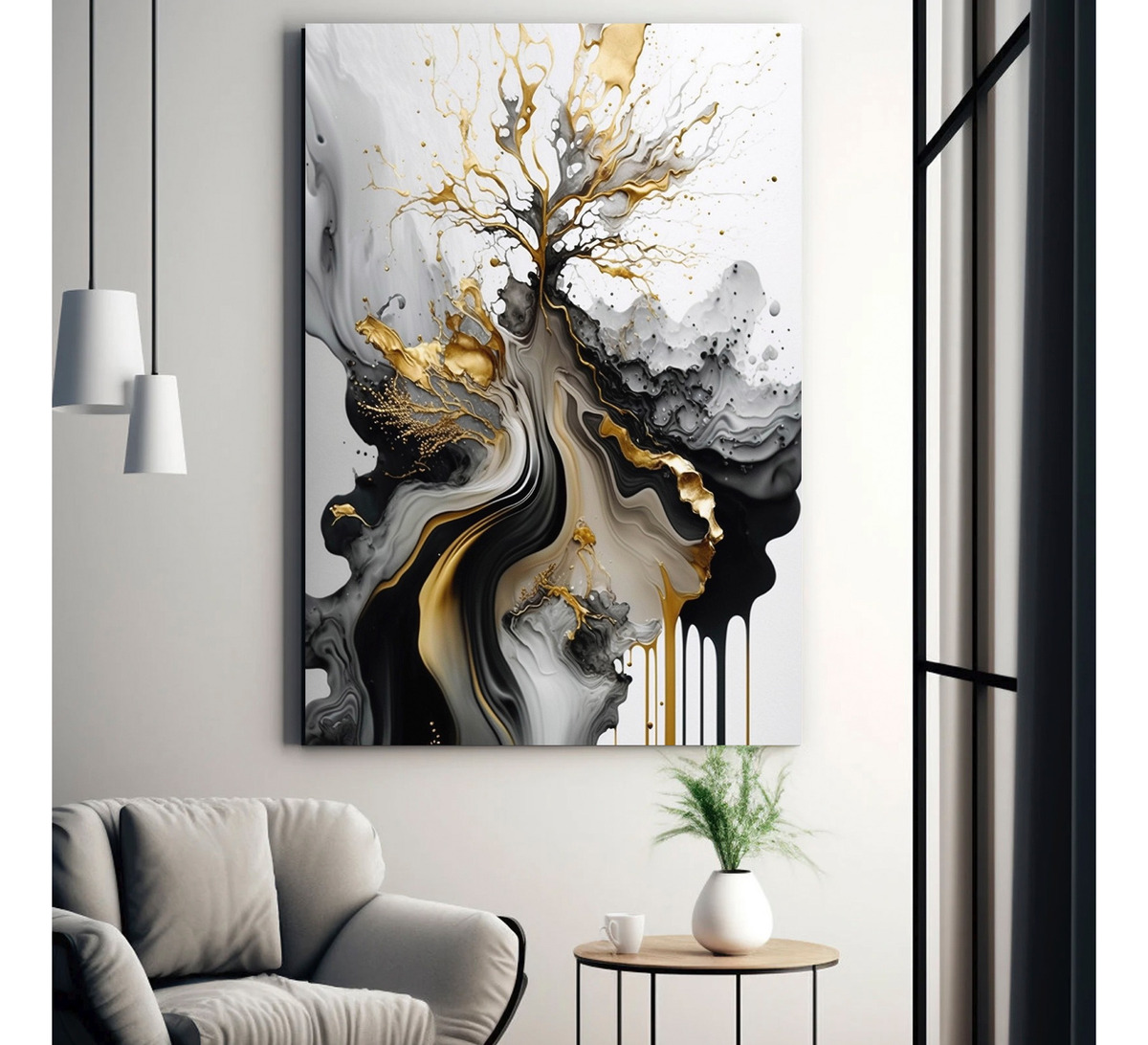 Cuadro Abstracto Dorado Negro Elegante Sala Canvas 4k 60x90