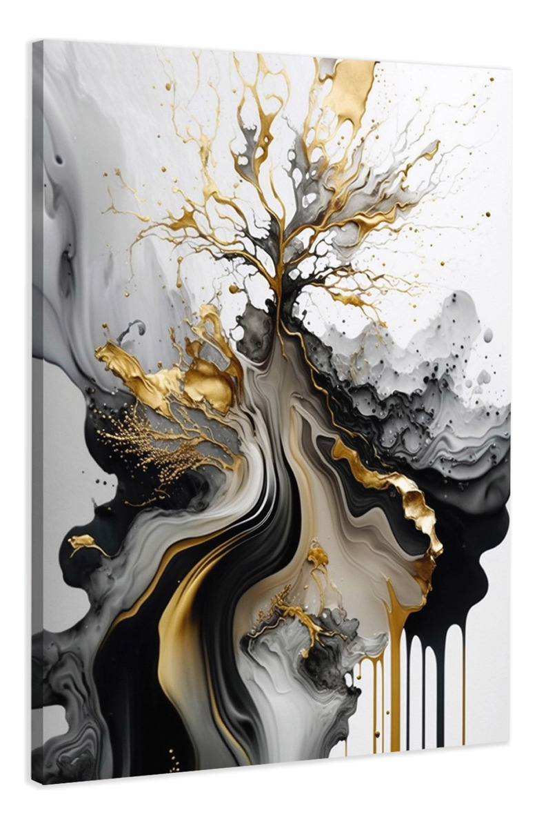 Foto 2 | Cuadro Abstracto Dorado Negro Elegante Sala Canvas 4k 60x90