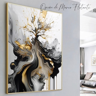 Foto 4 | Cuadro Abstracto Dorado Negro Elegante Sala Canvas 4k 60x90