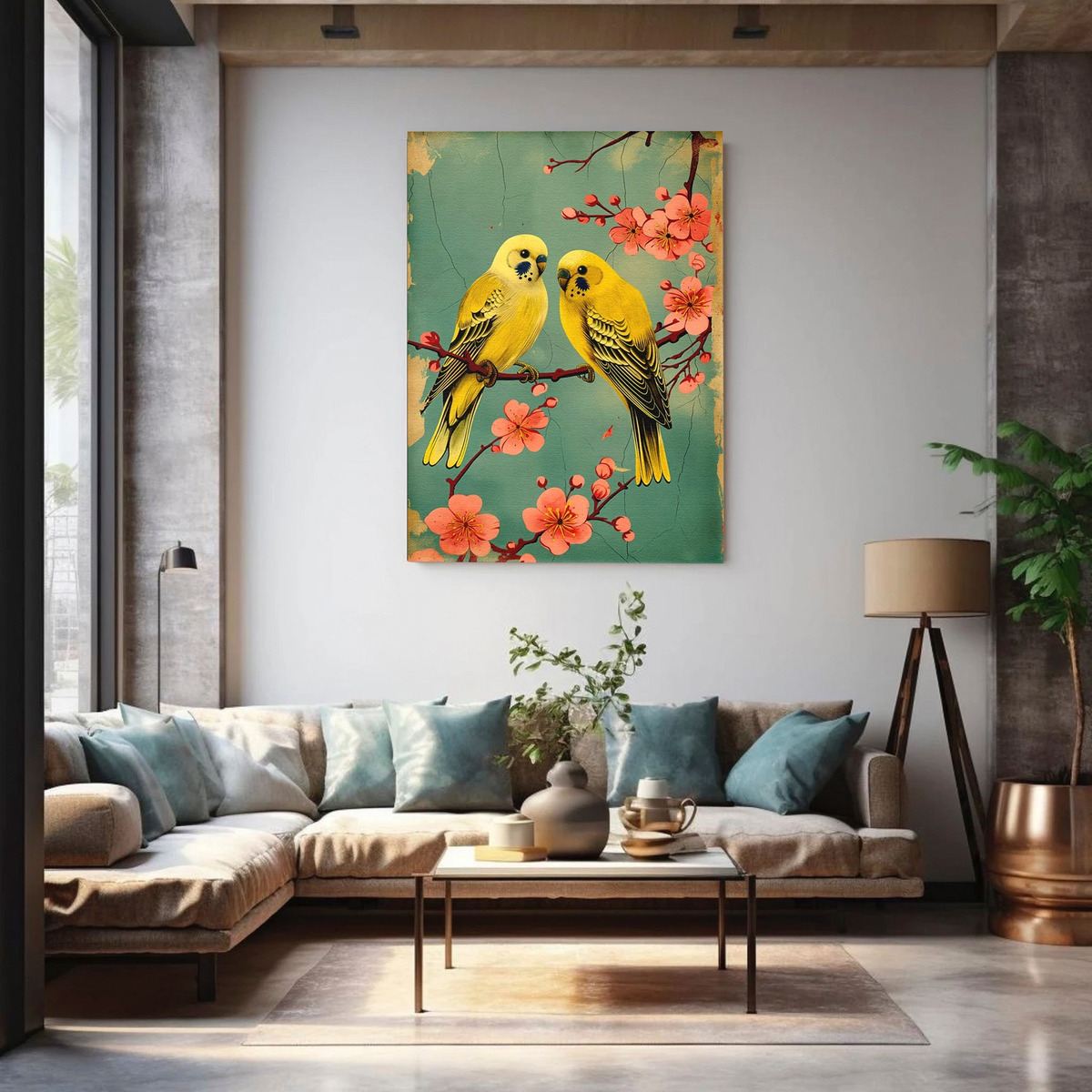 Foto 4 | Cuadro Pájaros Arte Oriental Cerezo Vintage Japones Canvas